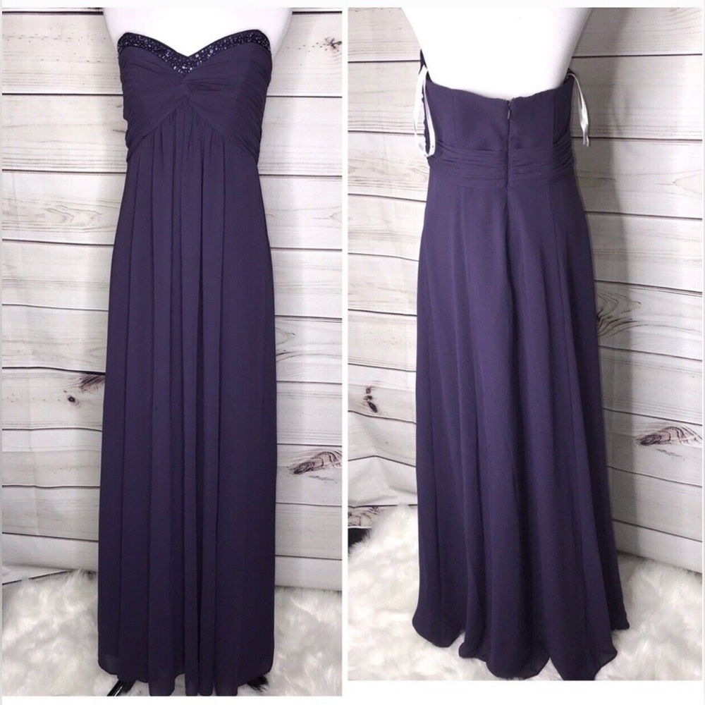 David’s Bridal Long Sheer Chiffon Dress With Beaded Neckline